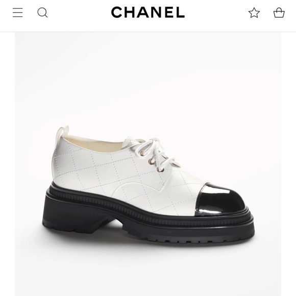 CHANEL Lace-Up Patent Leather White Black Platform Derby Shoes 35 100% Auth. - Picture 2 of 16